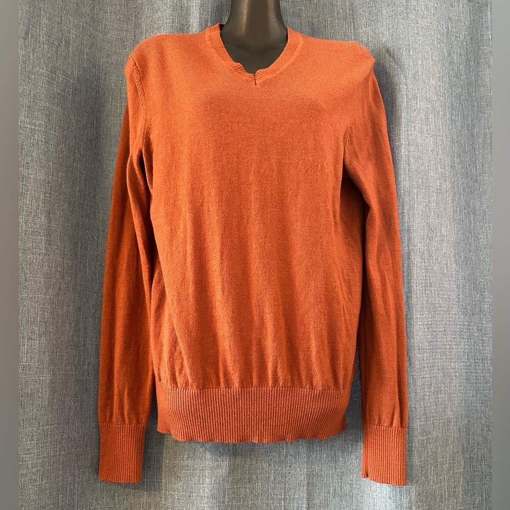 Banana Republic Women’s Orange Extra Fine Merino Wool V-Neck Sweater Sz S